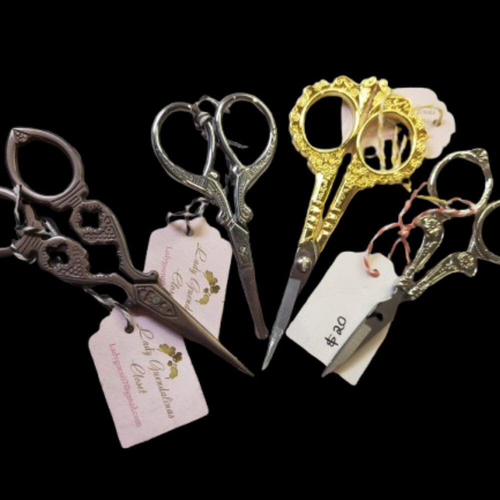 Lot 4 Fancy Needlework Scissors Embroidery Sewing Historical Reenactor Crafts A